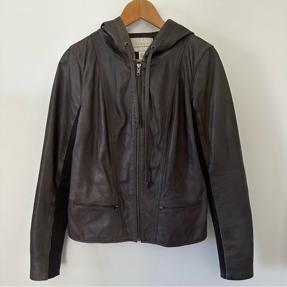 Hinge Gray Brown Leather Jacket, size medium